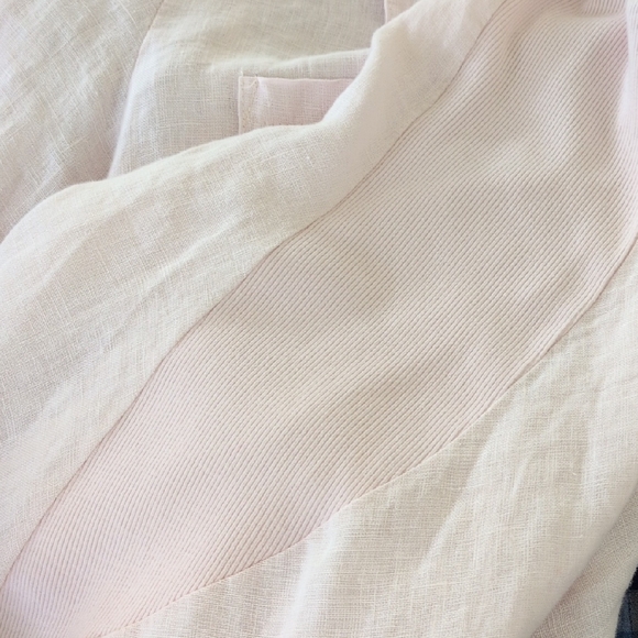 INIZIO Italy ONZ I Pink Linen Lagenlook Swirl-Hem Mixed Media Tunic Top, L - Picture 12 of 13